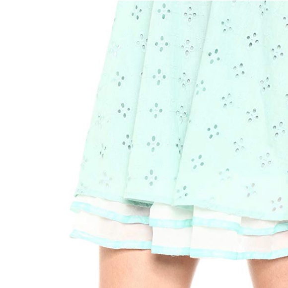 Mint Eyelet Crochet Fully Lined Belted Mini Dress - Picture 4 of 11